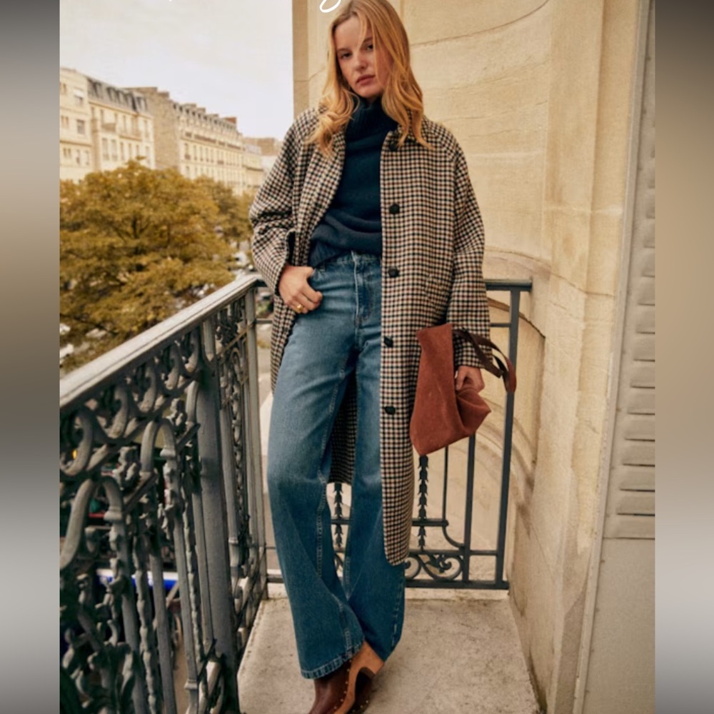 Sezane Clyde Wool Checkered Trench Coat - Picture 2 of 9